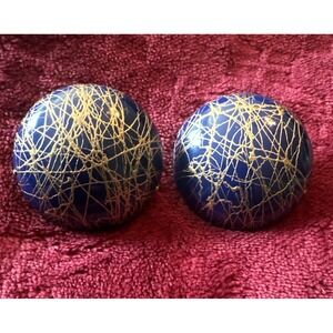Button pierced‎ earrings 1.5" vintage blue and gold